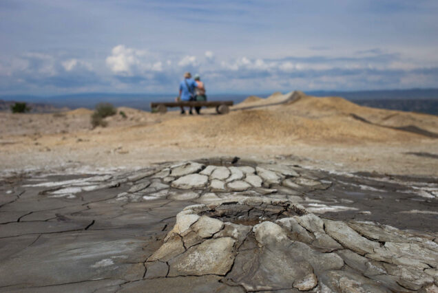 Couple Enjoying View from Takhti-Tepa Mud Volcanoes